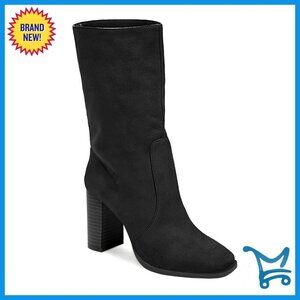 Women's Mid-Calf Boots Chunky Heel Square Toe Side Zipper Slip-On